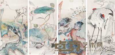 高德星 2005年作 花鸟 四屏 68×34cm×4